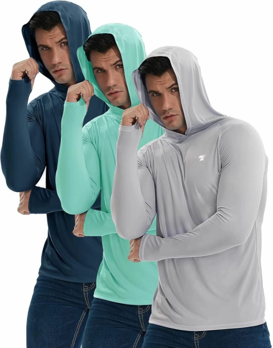 TELALEO Men's UPF 50+ Sun Protection Hoodie - Lightweight Performance Long Sleeve UV Shirt for Fishing, Running, Outdoor Activities