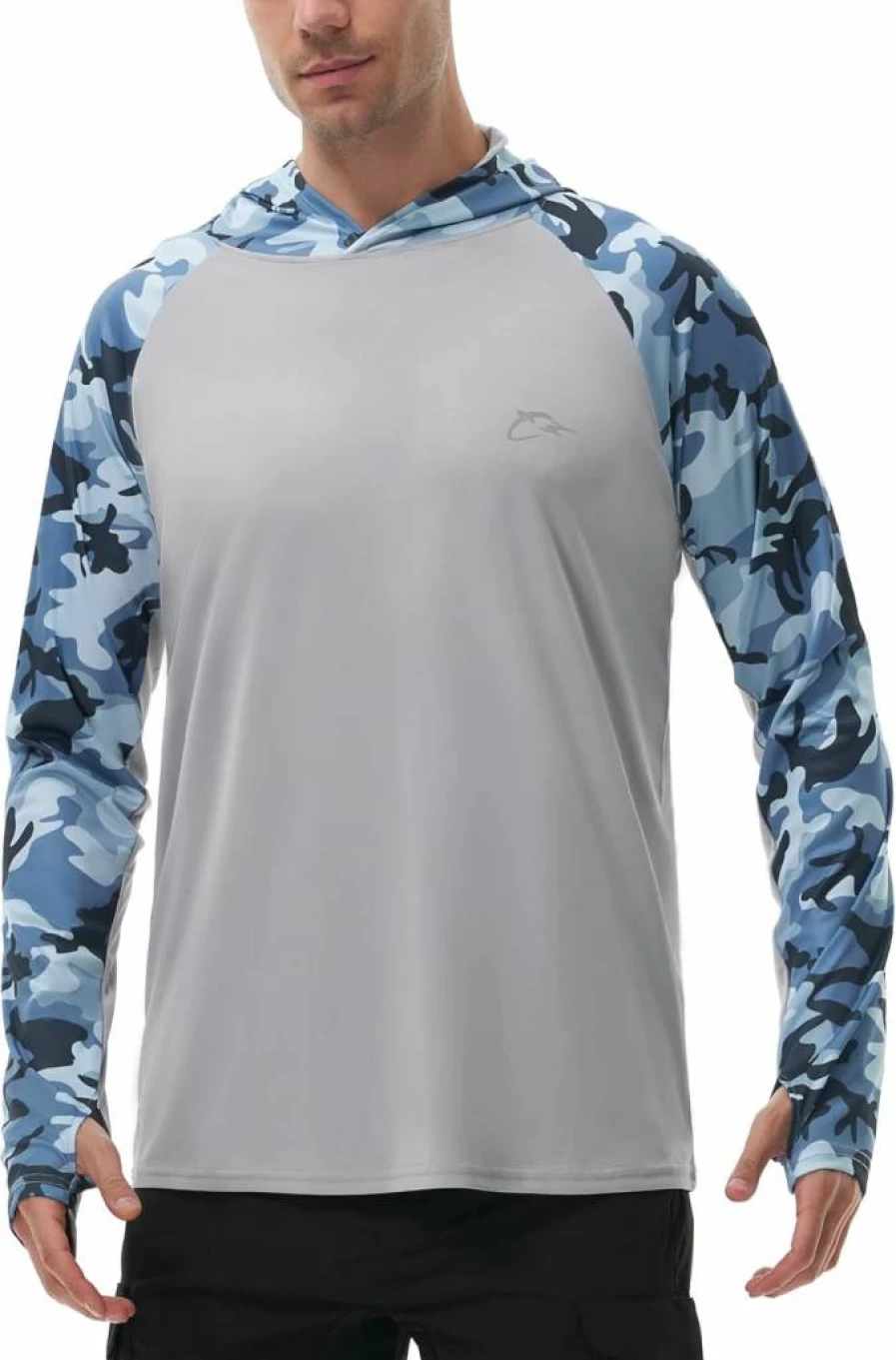 FISHEAL Men's UPF 50 Camo Fishing Hoodie with Thumbholes - Quick-Dry Sun Protection Long Sleeve Shirt for Performance & Outdoor Activities