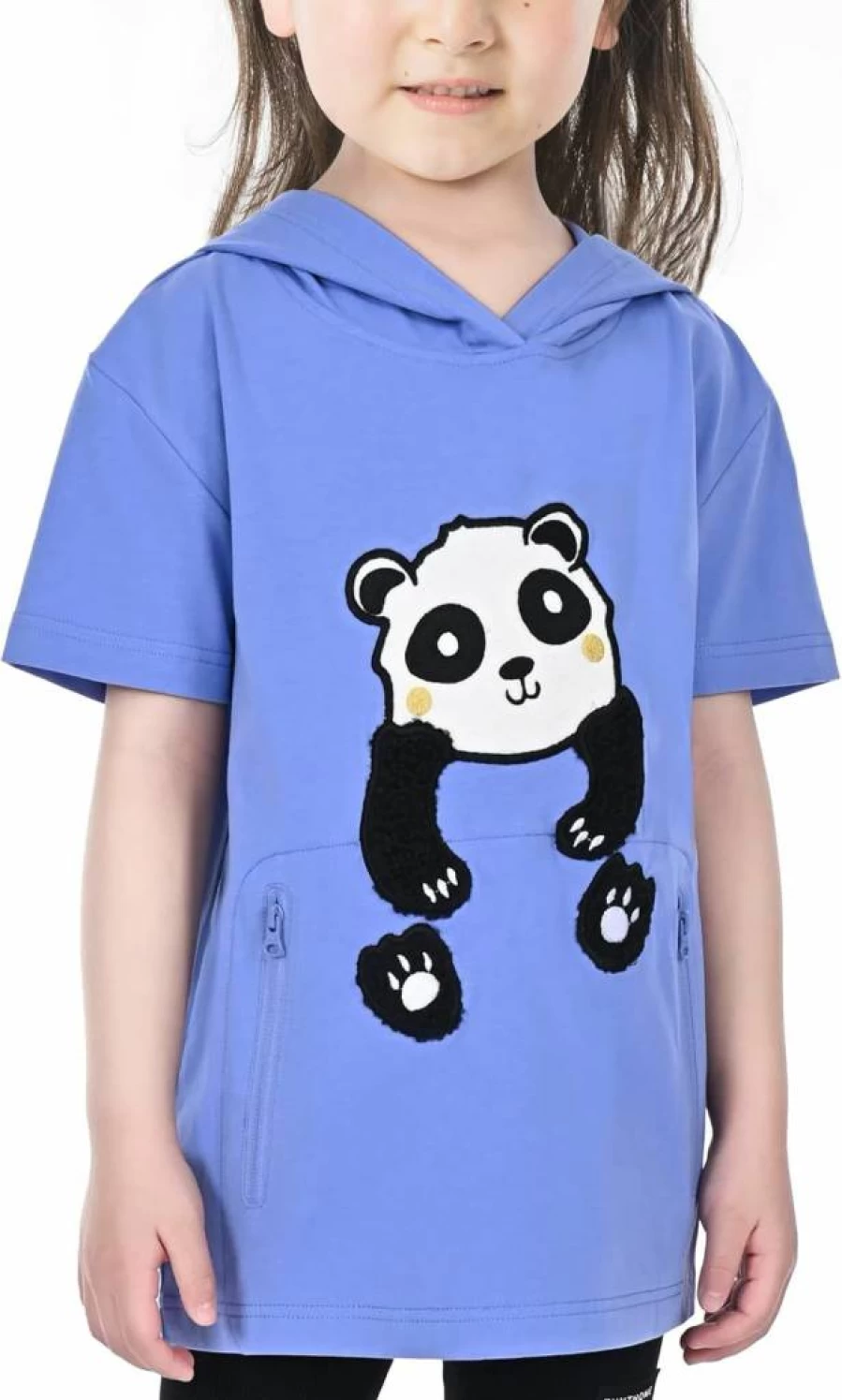 ENDIRAD Boys' Panda Graphic T-Shirt with Zipper Pocket - UV Protection Cotton Tee for Kids, Short Sleeve Casual Top