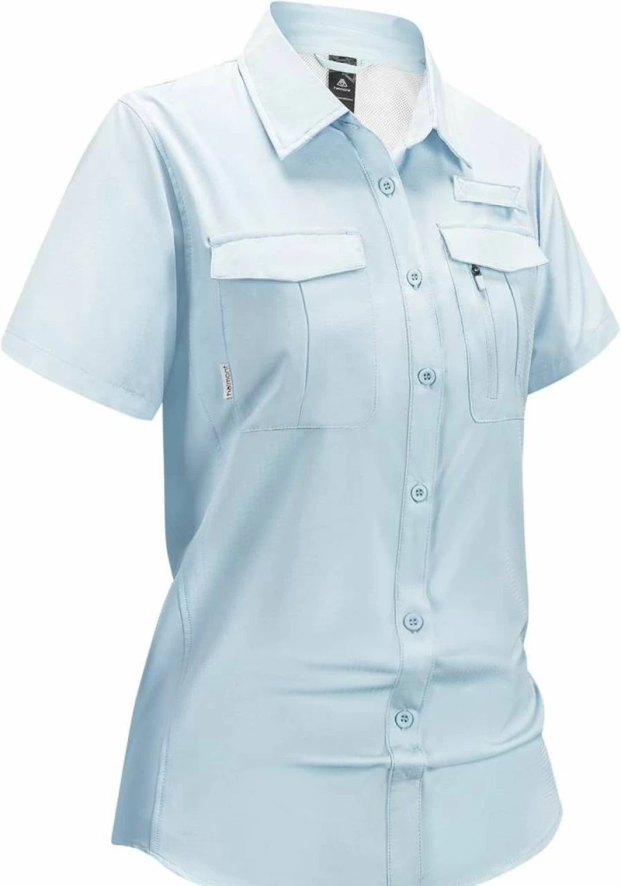 Haimont Women's Quick Dry Sun Protection Shirt - Water Resistant UPF Short Sleeve Button Down Top for Fishing Hiking Outdoor Activities