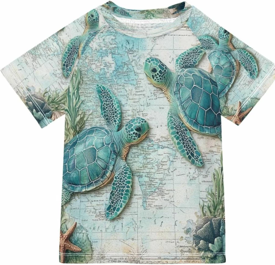 MNSRUU Boys UPF 50+ Sun Protection Swim Shirt - Quick Dry Short Sleeve Rashguard for Toddlers