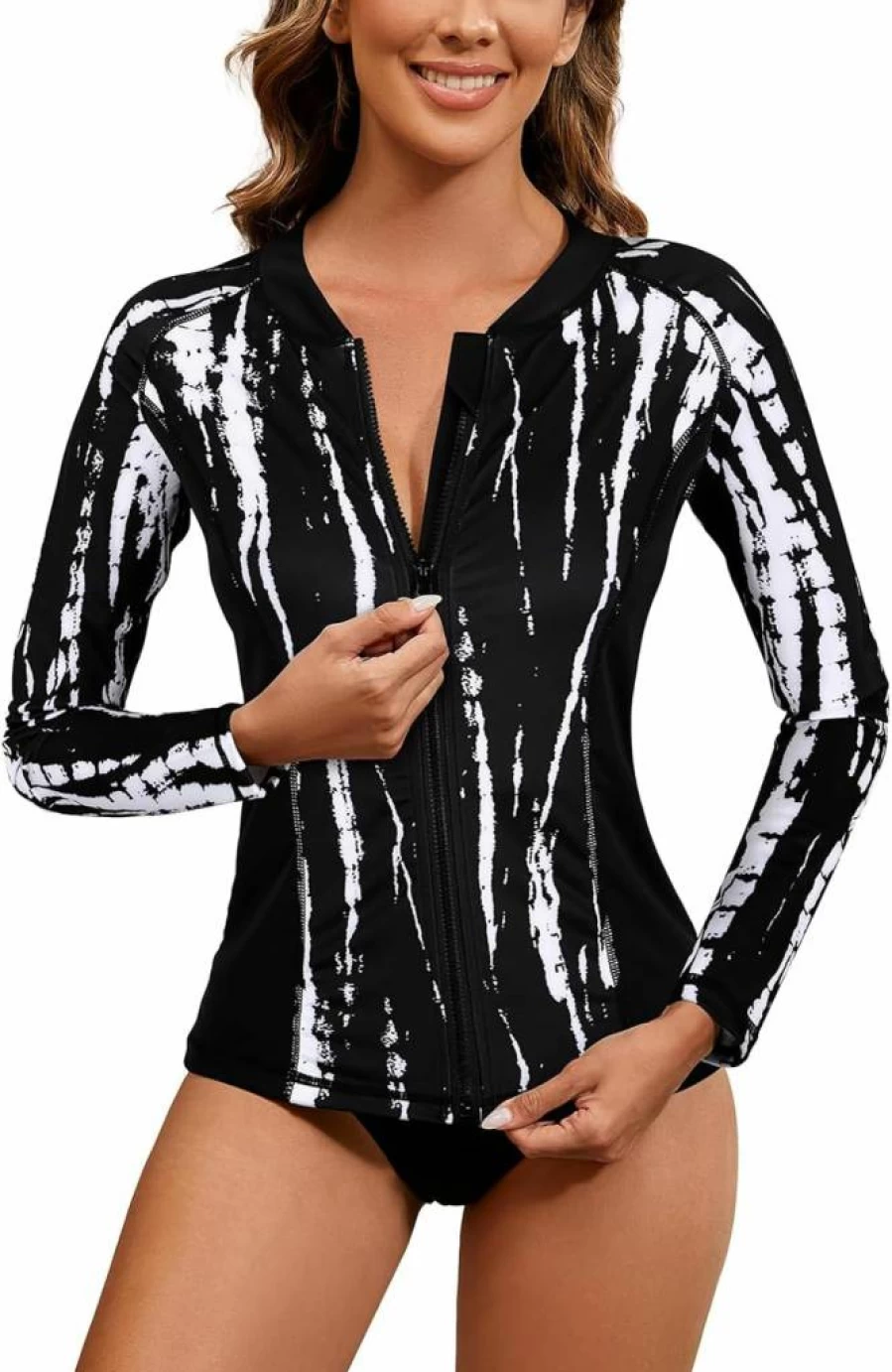 LURANEE Women's Long Sleeve Zip-Up Rash Guard Swim Shirt UV Sun Protection Swimwear