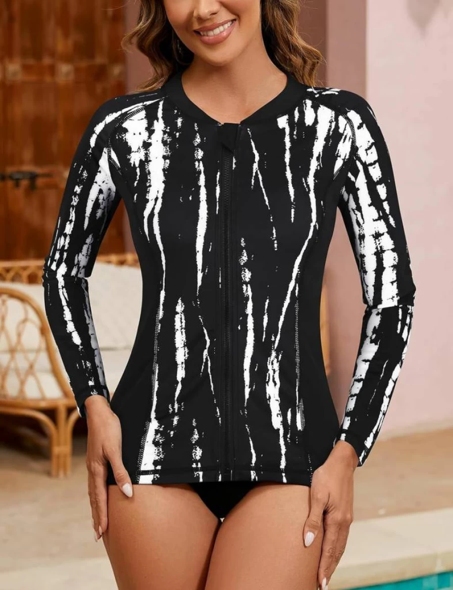 LURANEE Women's Long Sleeve Zip-Up Rash Guard Swim Shirt UV Sun Protection Swimwear