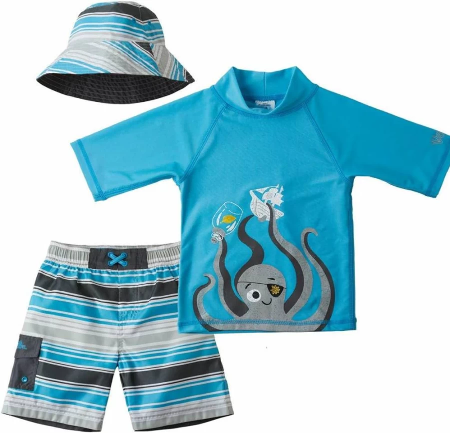 UV SKINZ Boys' UPF 50+ Sun Protection Swim Set - 3-Piece Toddler Swimsuit for Sun & Swim Safety