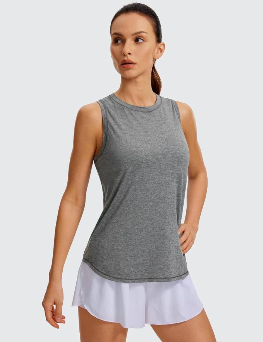 CRZ YOGA Women's Lightweight Racerback Workout Tank Top - High Neck Athletic Running Shirt Sleeveless Yoga Apparel