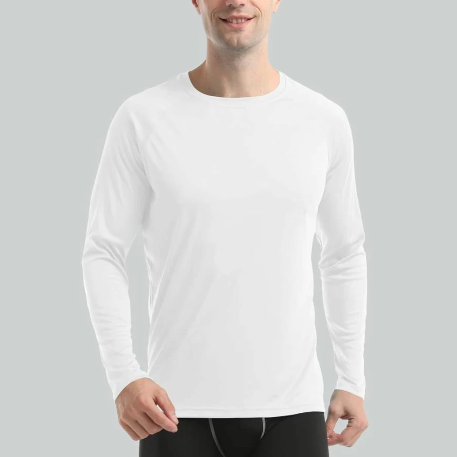 HISKYWIN Men's UPF 50+ Sun Protection Long Sleeve Shirt - Lightweight Quick-Dry Fishing Hiking Running Active Tee for Outdoor Sports