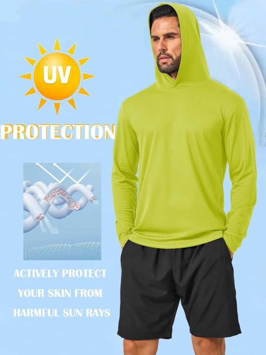 Yafanqi Men's UPF 50+ Sun Protection Hoodie - Lightweight Quick-Dry Long Sleeve Rash Guard for Fishing, Outdoor & Active Wear