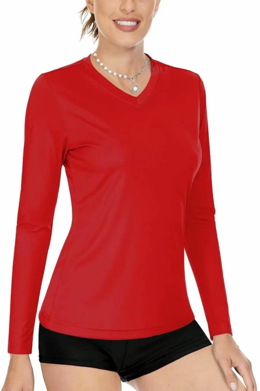 Boladeci Women's UPF 50+ V-Neck Long Sleeve Sun Shirt - Quick Dry UV Protection Rash Guard for Swimming & Summer Activities