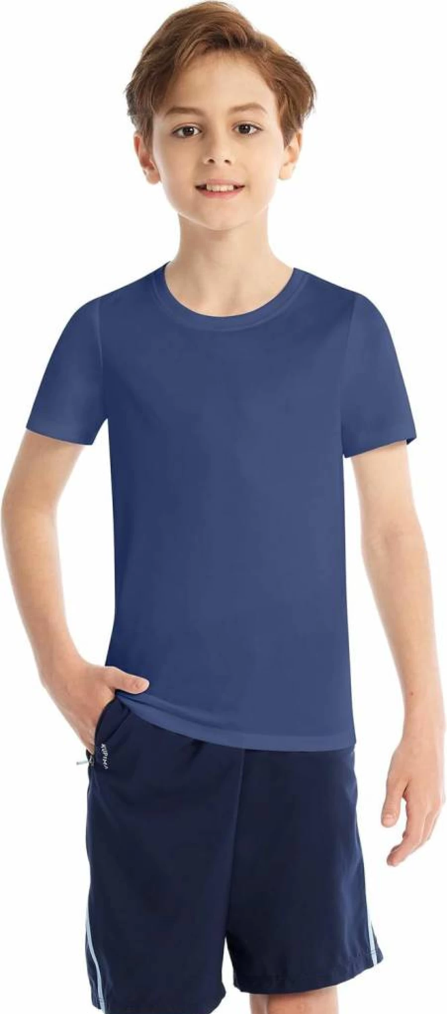 Isnowood UPF 50+ Boys' Sun Protection Swim Shirt - Short Sleeve Rash Guard for Kids, Youth Surfing Beach Fishing Water Shirt in Navy Blue
