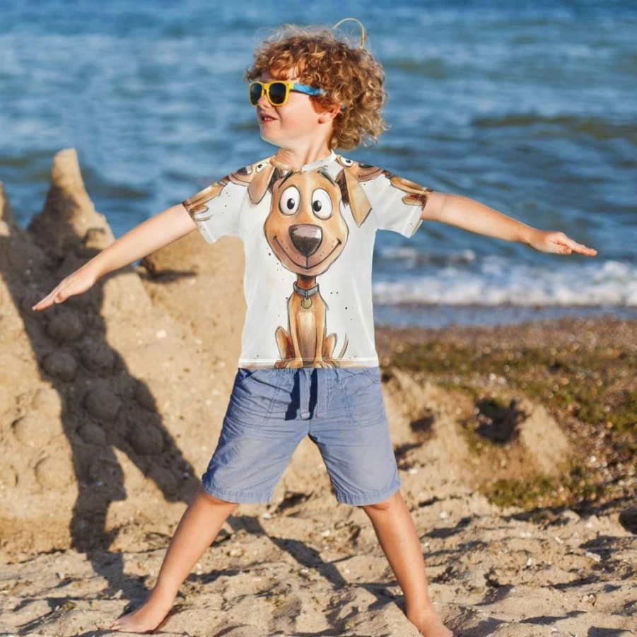 MNSRUU Boys UPF 50+ Sun Protection Swim Shirt - Quick Dry Toddler Rashguard with Short Sleeves
