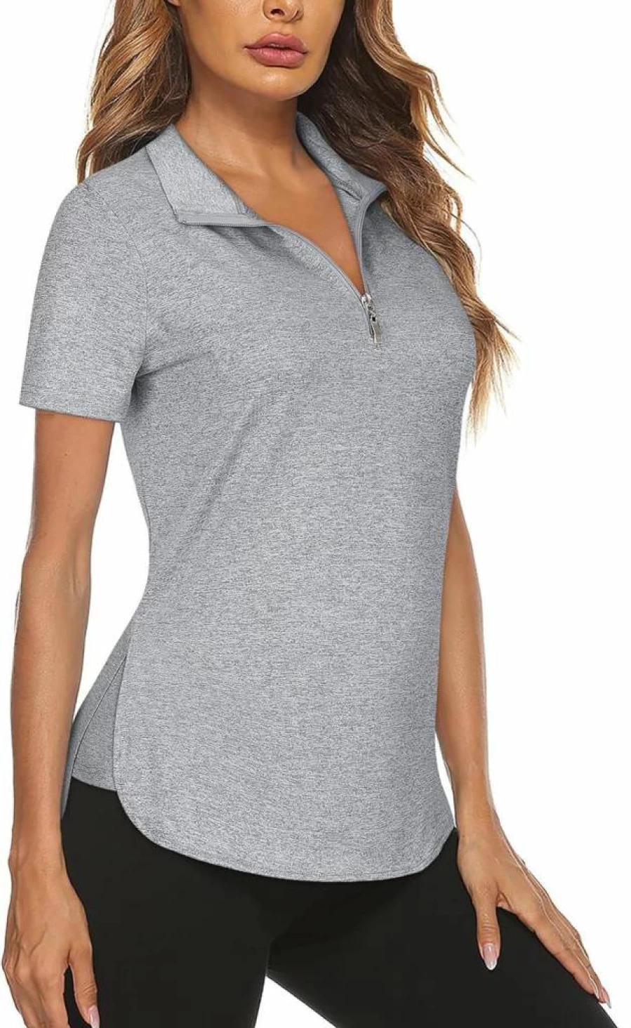 Koscacy Women's UPF50+ Half-Zip Long Sleeve Polo Shirt - Moisture-Wicking Golf & Tennis Athletic Top for Workouts