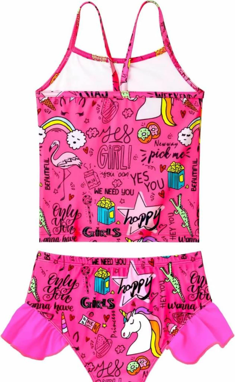 WhizBuzz Girls Two Piece Tankini Swimsuit with Ruffled Hem UPF 50+ Bikini Set Spaghetti Straps Summer Bathing Suit
