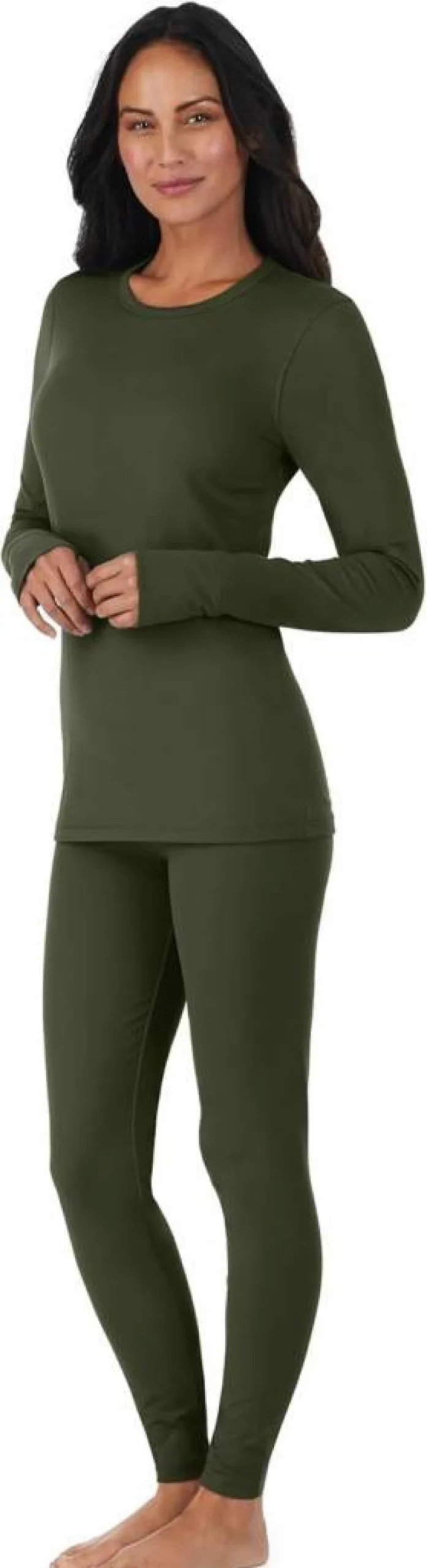 Cuddl Duds Women's Thermal Base Layer Set - Fleece Lined Long Sleeve Shirt & Leggings for Cold Weather, Cozy Lounge Outfit