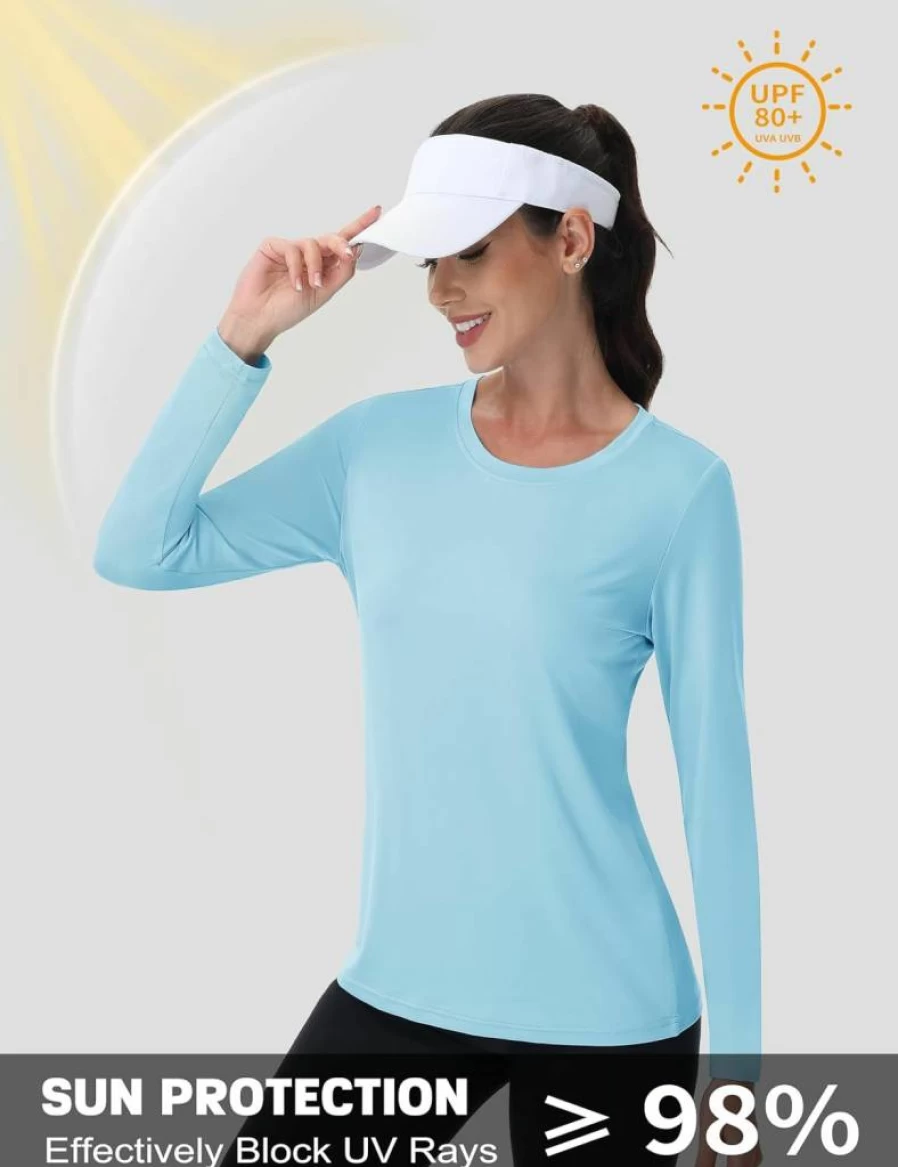 MAGCOMSEN Women's UPF 80+ Long Sleeve Athletic Shirt - Quick Dry Workout Top & Rash Guard for Swimming