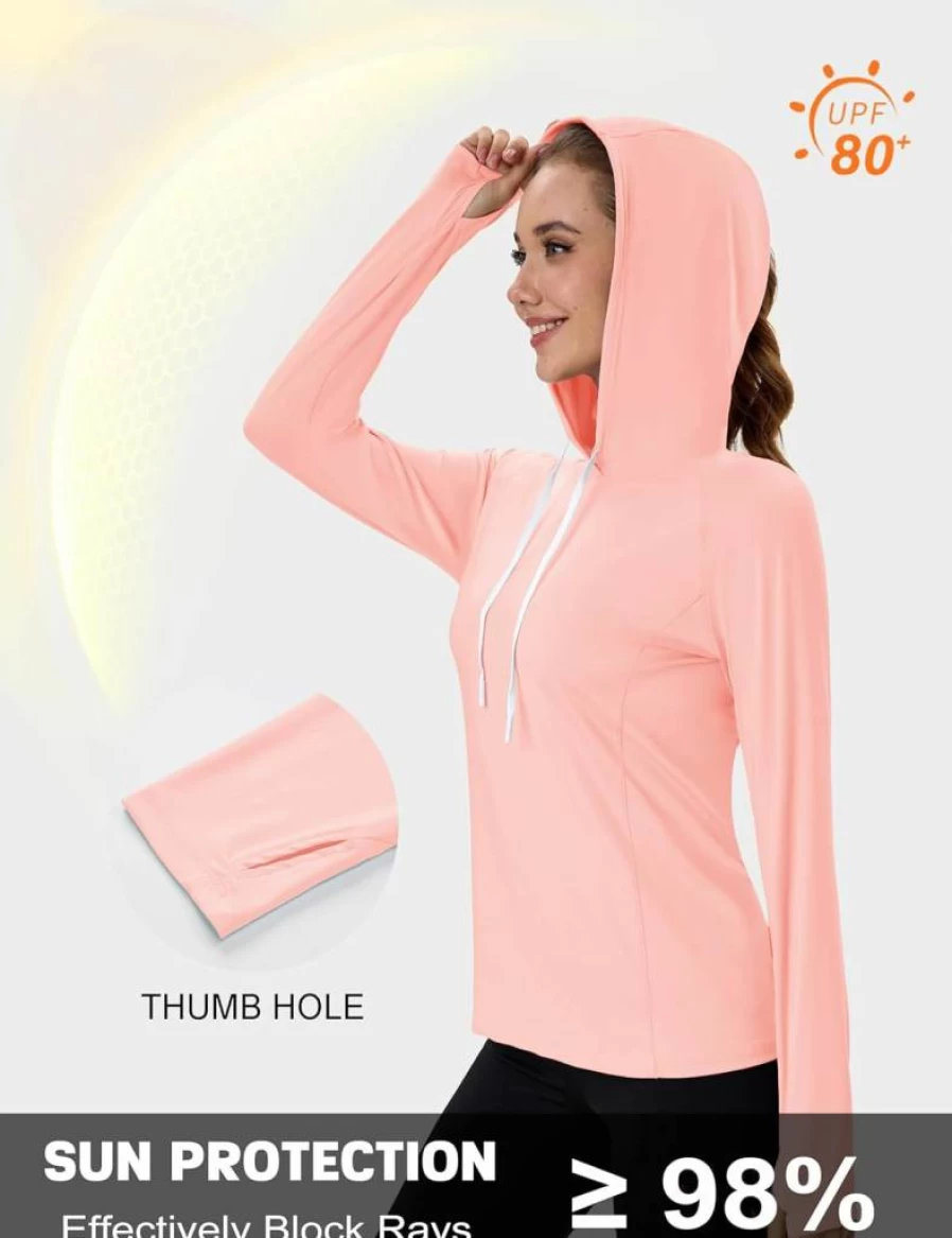 MAGCOMSEN Women's UPF 50+ Sun Protection Hoodie Long Sleeve Rash Guard for Hiking Fishing with Pocket