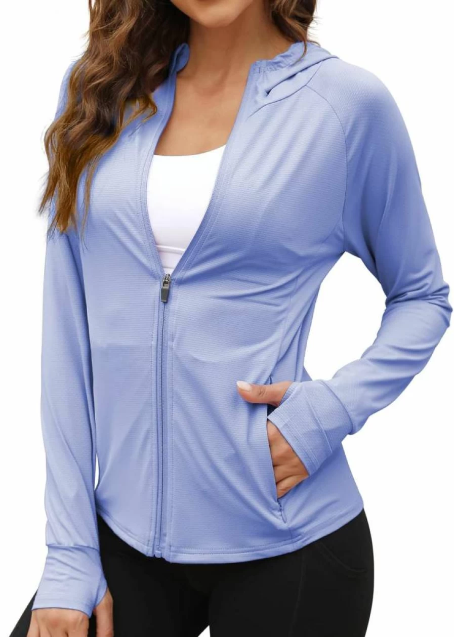We1Fit Women's UPF 50+ Sun Protection Hoodie - Lightweight Athletic Jacket for Hiking, Running & Outdoor Activities