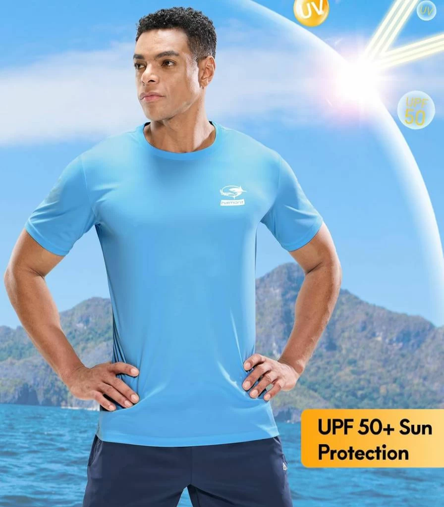 Haimont Men's UPF 50+ Sun Protection Short Sleeve Shirt - Quick Dry Fishing, Swim & Athletic UV Shirt for Workout & Outdoor Activities