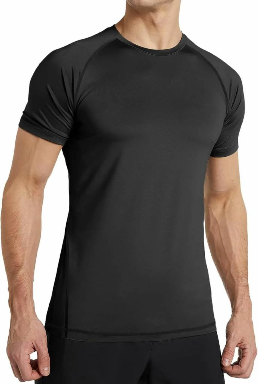 TELALEO Men's Compression Shirt 6 Pack - Short Sleeve Athletic Baselayer, Workout Tops for Gym, Sports (Black, White)