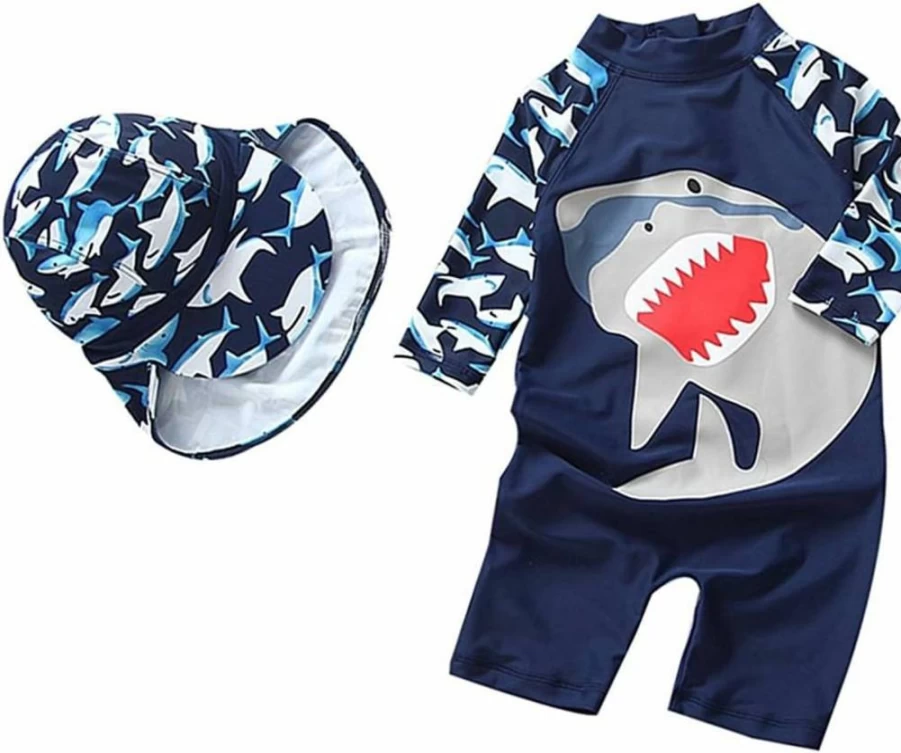Yober Baby Boys One-Piece Swimsuit with Zipper & Sun Hat - Toddler UV Protection Bathing Suit Swimwear