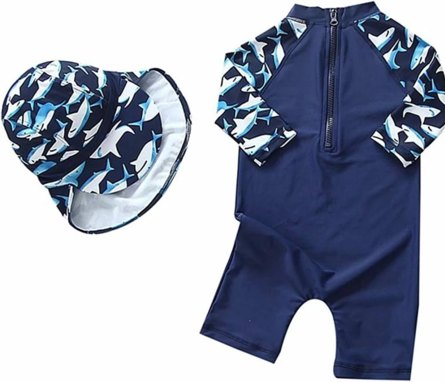 Yober Baby Boys One-Piece Swimsuit with Zipper & Sun Hat - Toddler UV Protection Bathing Suit Swimwear