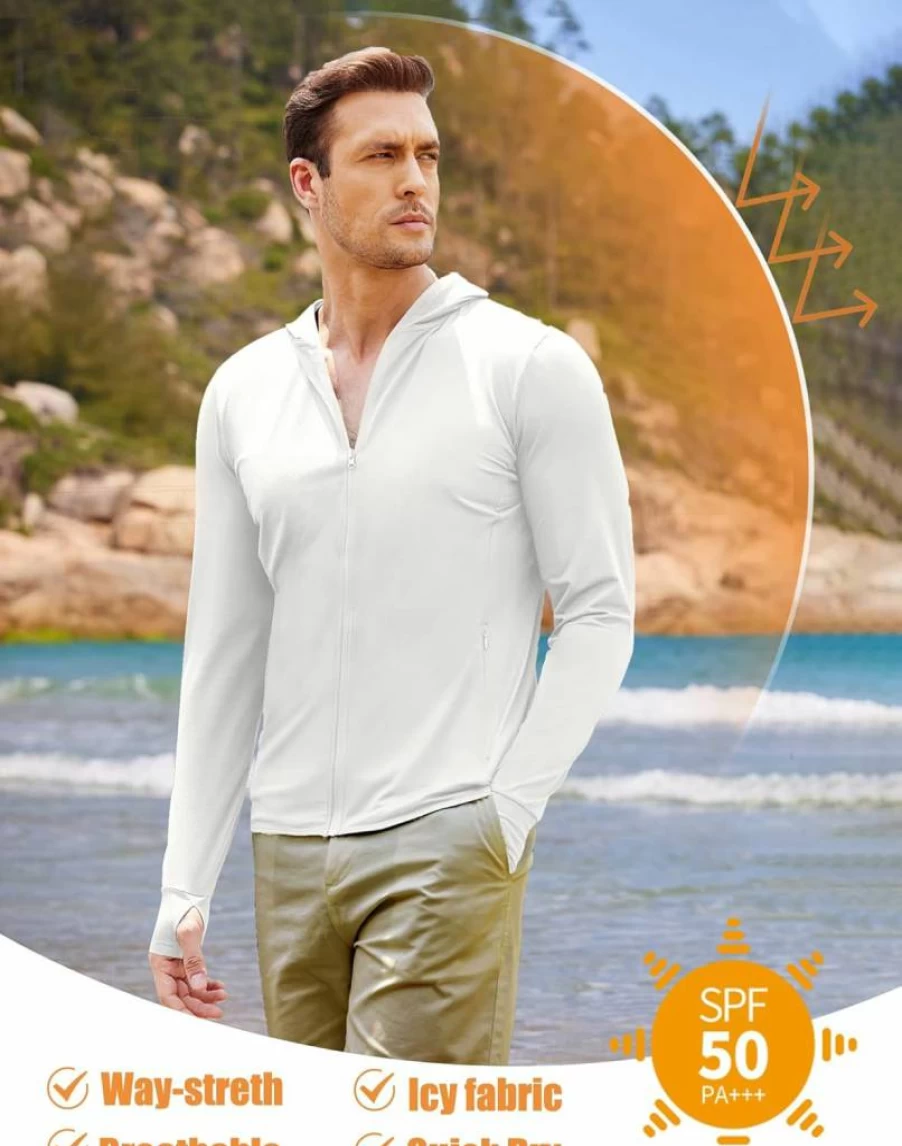 COOFANDY Men's Lightweight UPF 50 Sun Protection Hoodie Jacket - Breathable Long Sleeve UV Shirt with Pockets for Outdoor Activities