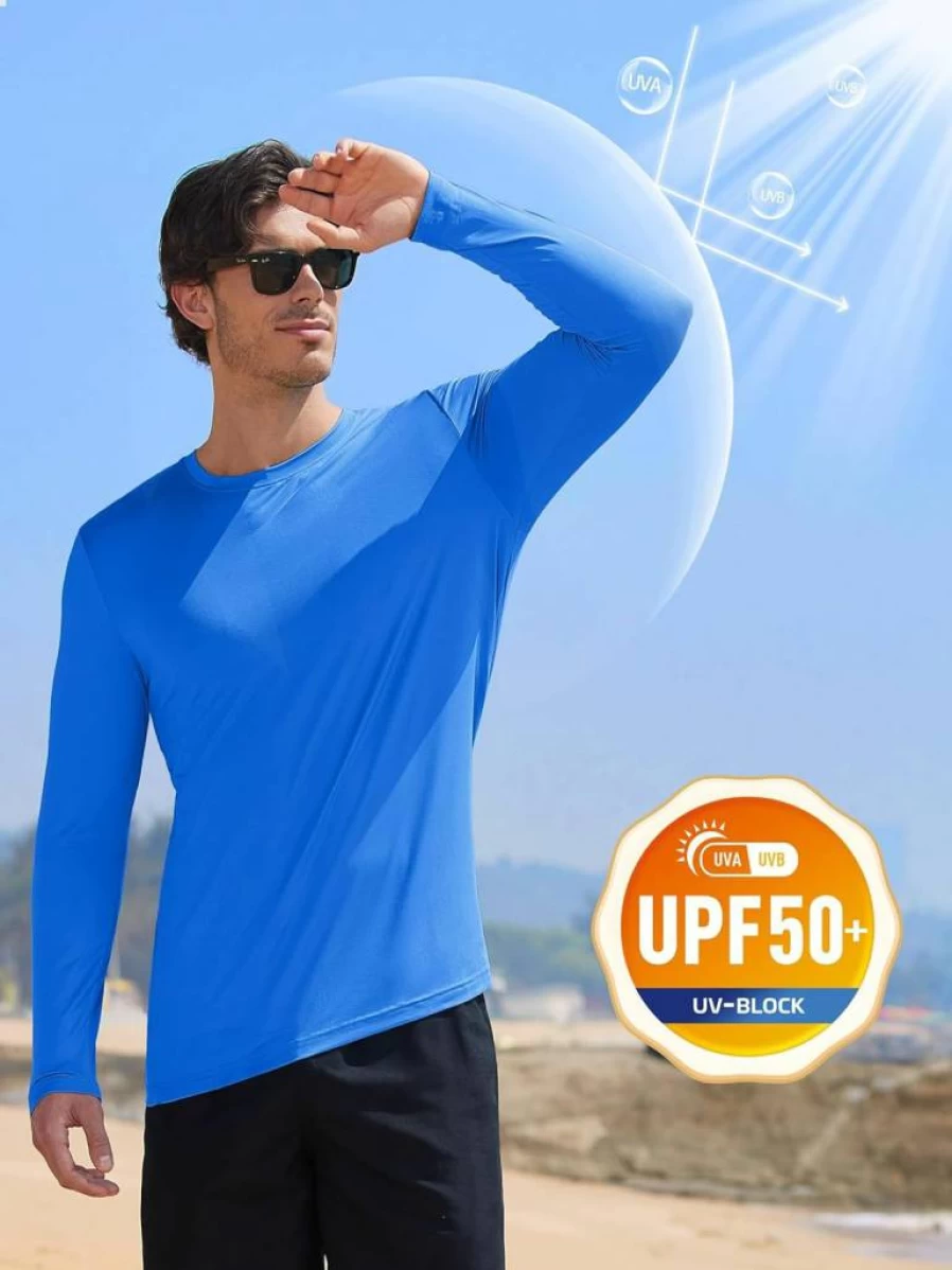 MAGCOMSEN Men's UPF 50+ Long Sleeve Sun Protection Shirt Quick Dry Moisture Wicking Active T-Shirt for Fishing Running Beach Outdoor Sports