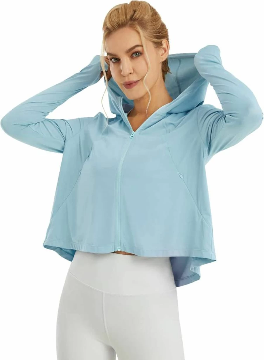 G4Free Women's UPF 50+ Sun Protection Hoodie - Lightweight Quick-Dry Zip-Up Jacket for Hiking & Outdoor Activities with Pockets