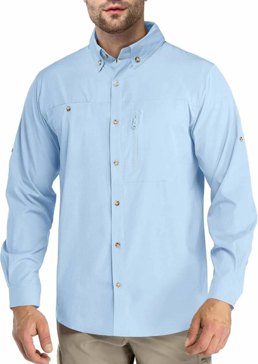 Outdoor Ventures Men's UPF 50 Sun Protection Shirt - Long Sleeve Cooling Quick-Dry Hiking & Fishing Shirt for Outdoor Travel