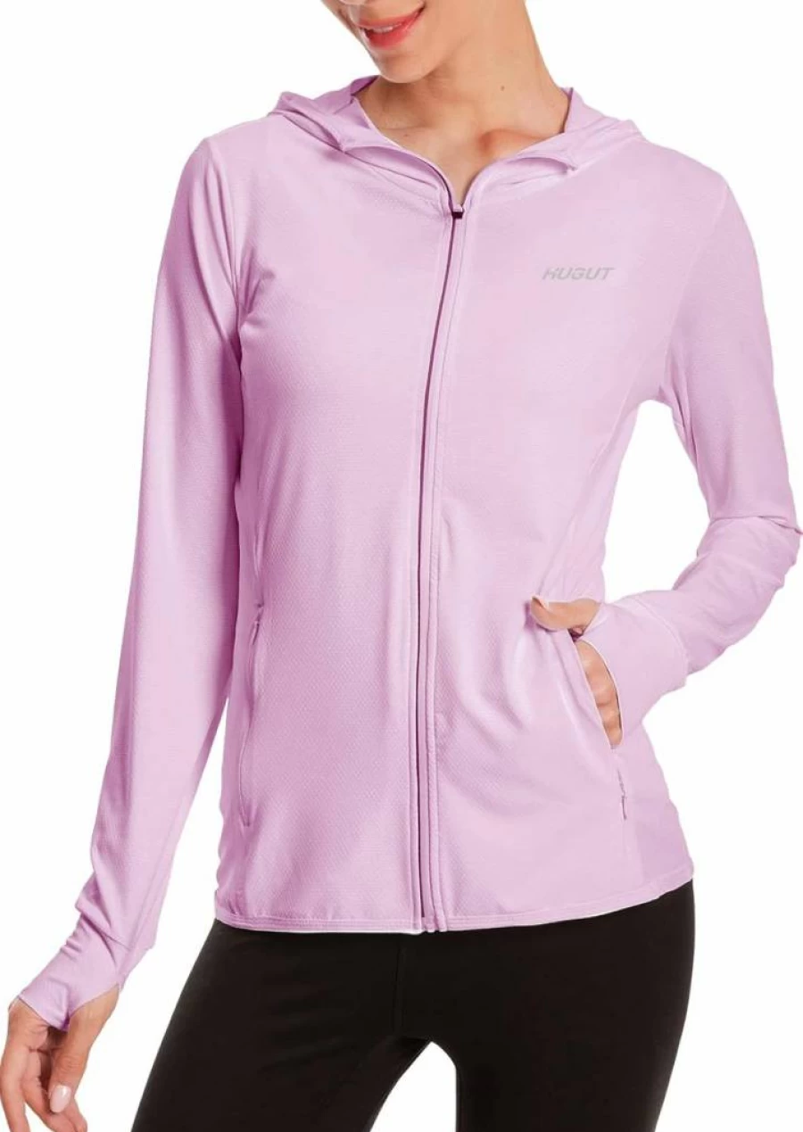 Hugut Women's UPF 50+ UV Protection Zip-Up Hoodie Jacket - Long Sleeve Sun Shirt with Thumbholes for Hiking, Fishing & Outdoor Activities