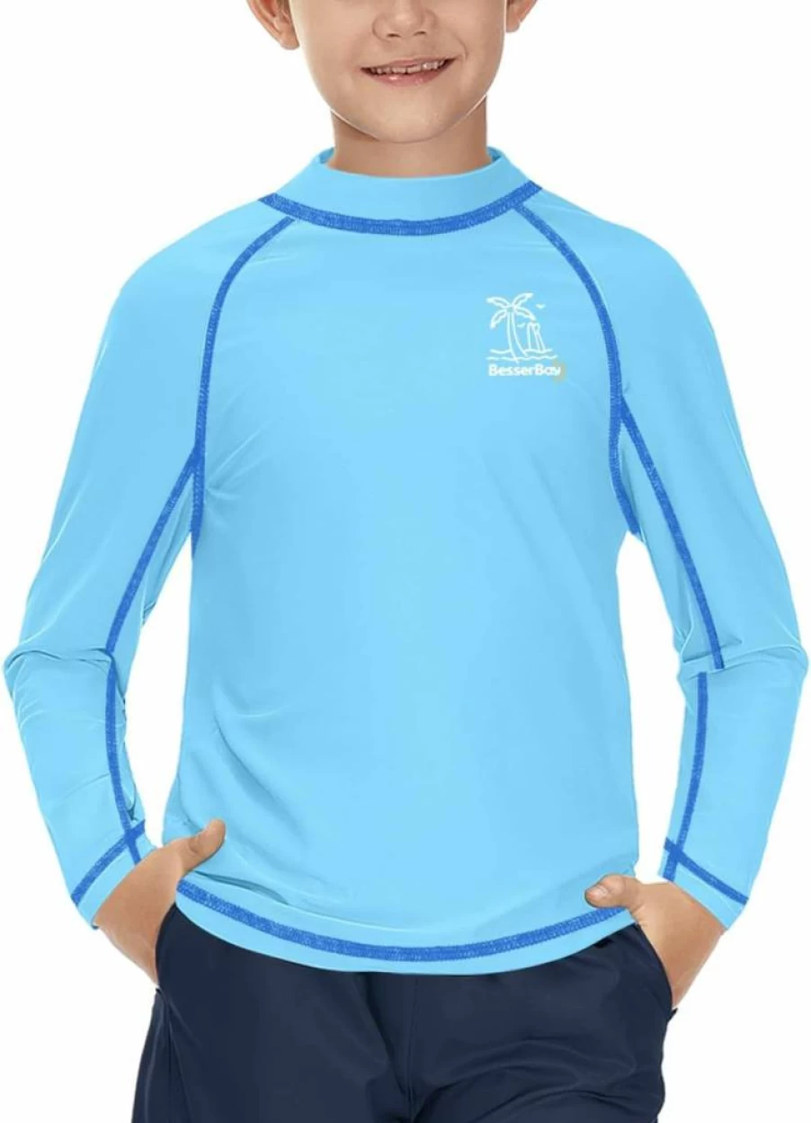 BesserBay UPF 50+ Boys Rash Guard Swim Shirt - Sun Protective Long Sleeve Surfing Top for Kids Ages 4-14 Years
