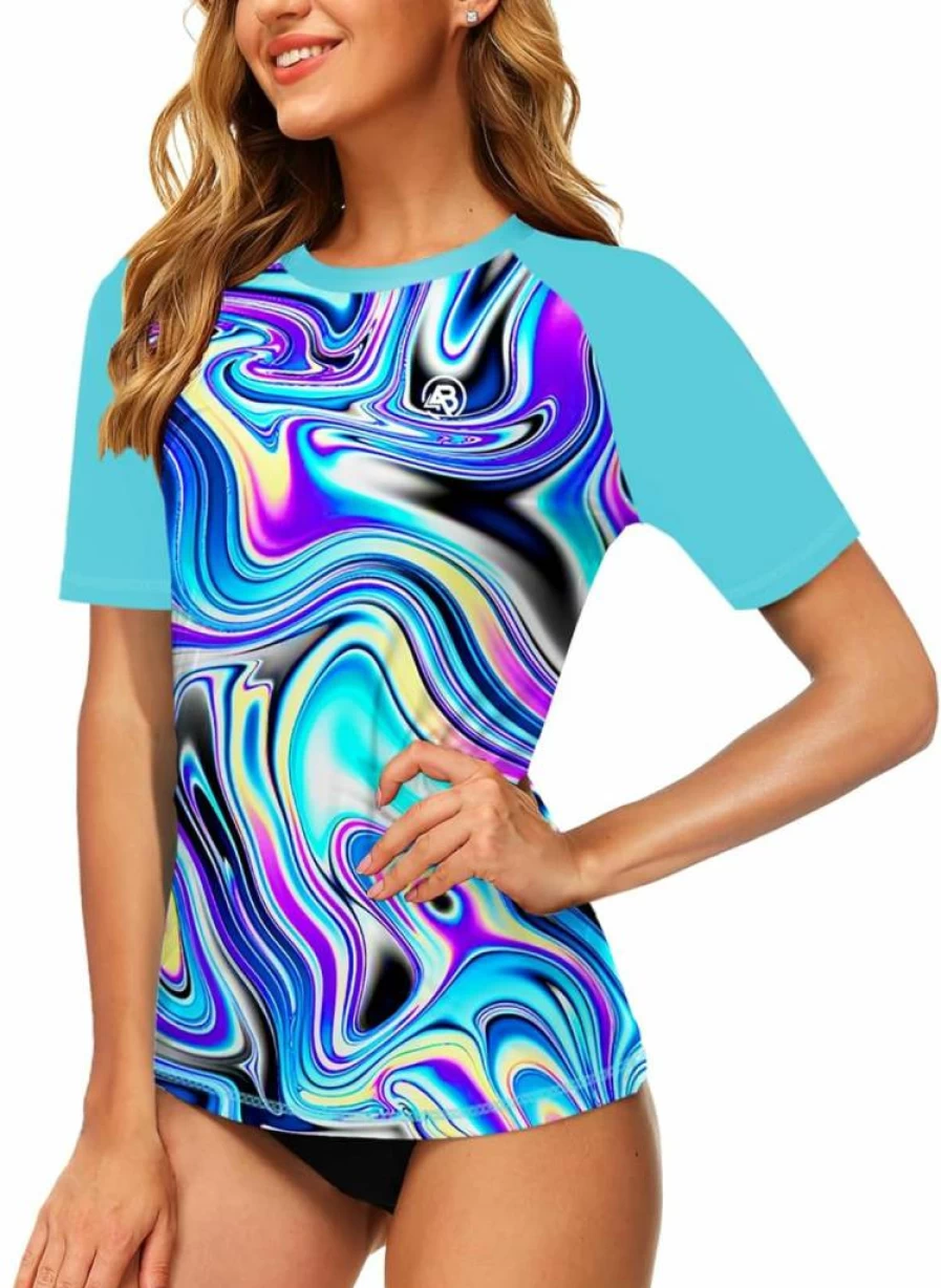 AOBUTE Women's Gradient Short Sleeve Rash Guard UPF 50+ Sun Protection Swim Shirt