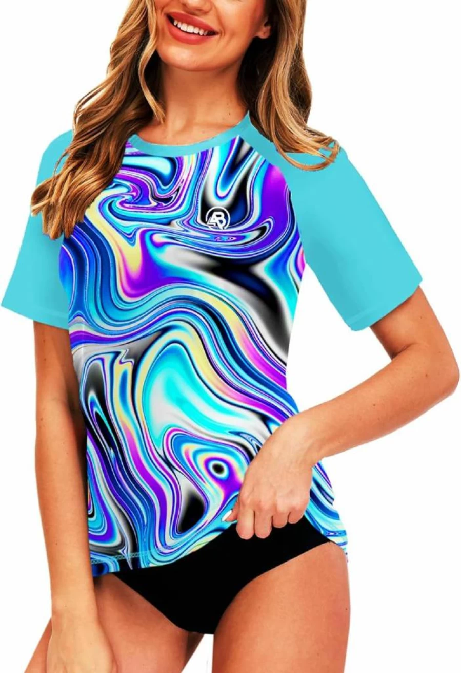 AOBUTE Women's Gradient Short Sleeve Rash Guard UPF 50+ Sun Protection Swim Shirt