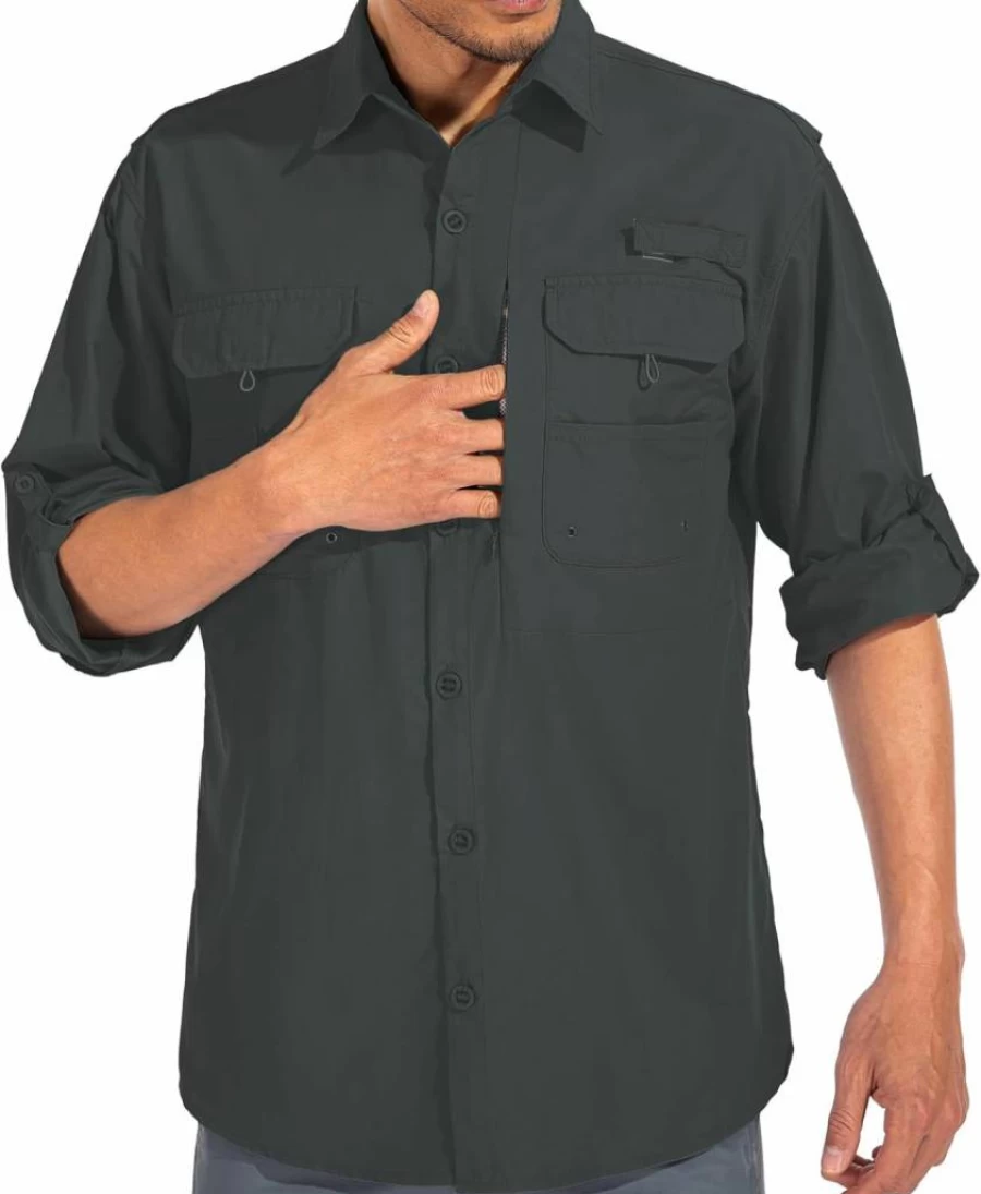 Linlon Men's UPF 50+ Long Sleeve Safari Shirt - Quick Dry, UV Protection, Cooling Travel & Outdoor Shirt for Hiking, Fishing, Camping