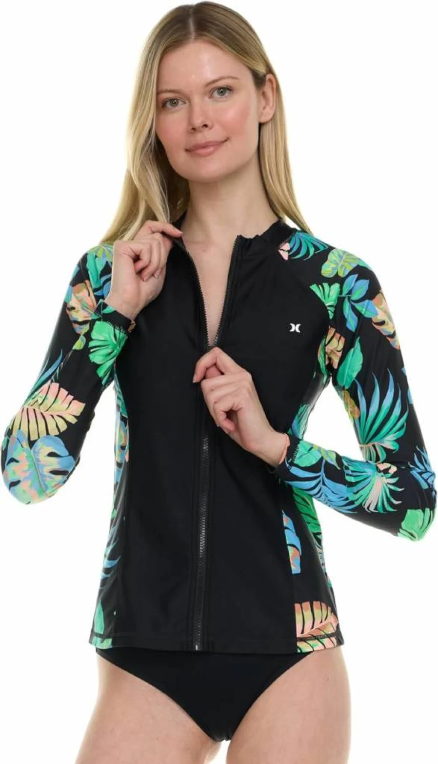 Hurley Women's UPF 50+ Sun Protection Long Sleeve Rash Guard Zip-Up Surf Shirt for Swimming & UV Safety