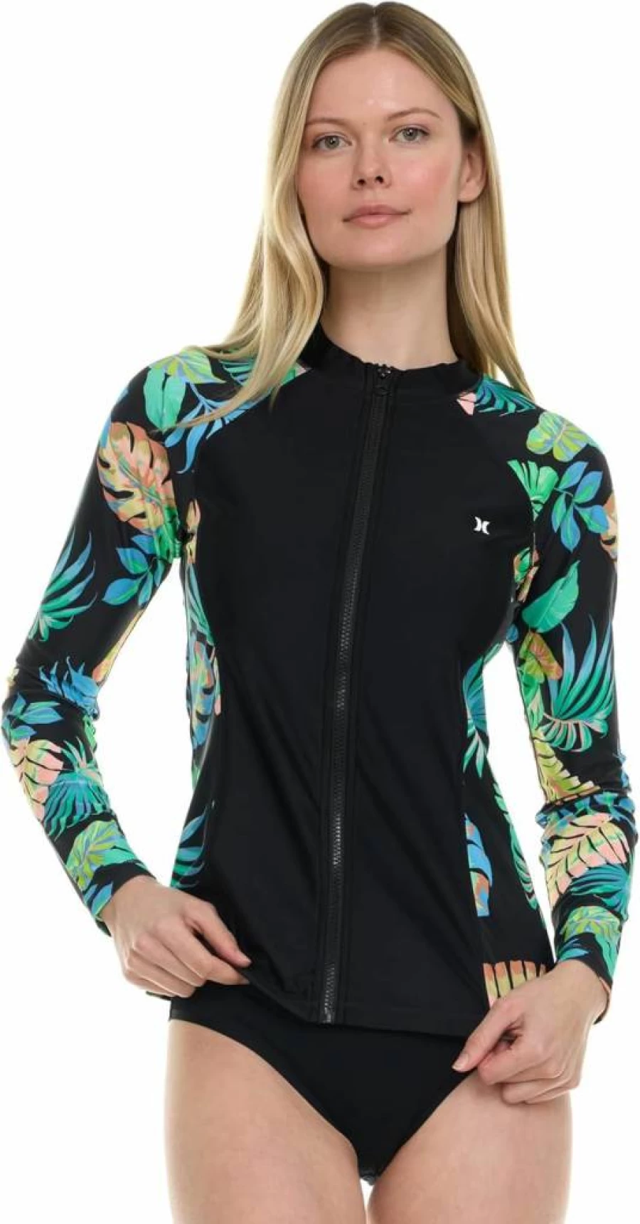 Hurley Women's UPF 50+ Sun Protection Long Sleeve Rash Guard Zip-Up Surf Shirt for Swimming & UV Safety