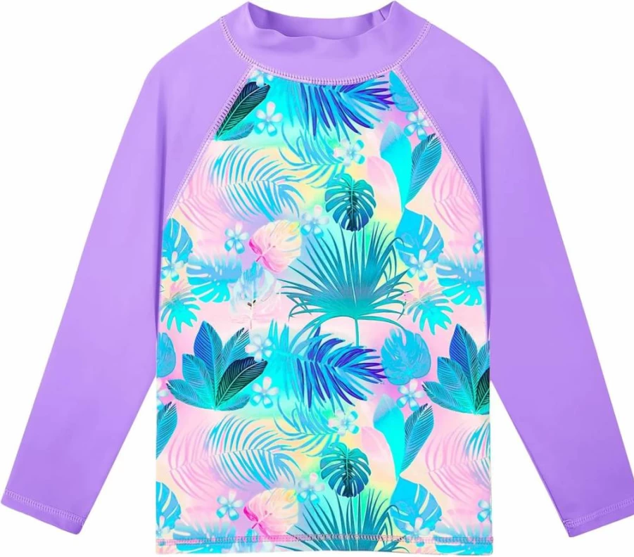 TFJH E Girls Long Sleeve Two Piece Swimsuit UPF 50+ Sun Protection Swimwear for Ages 3-12 Years