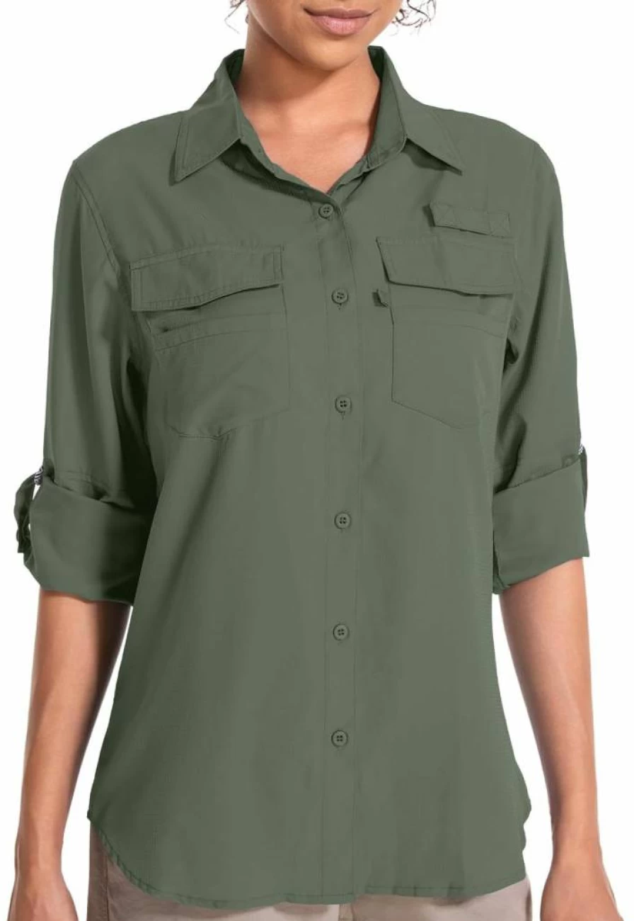 Toomett Women's UPF 50 Sun Protection Long Sleeve Safari Shirt - Quick Dry, Moisture Wicking for Hiking, Travel & Outdoor Activities