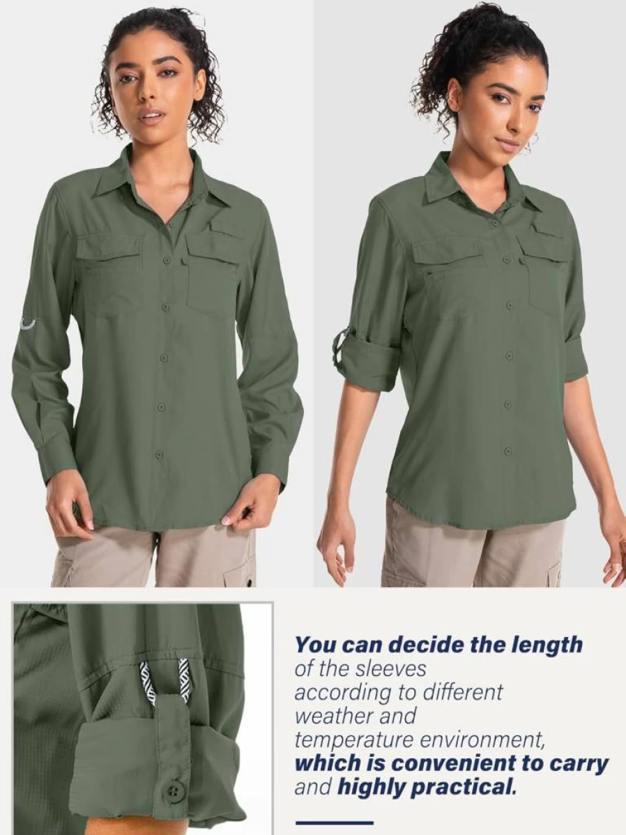 Toomett Women's UPF 50 Sun Protection Long Sleeve Safari Shirt - Quick Dry, Moisture Wicking for Hiking, Travel & Outdoor Activities