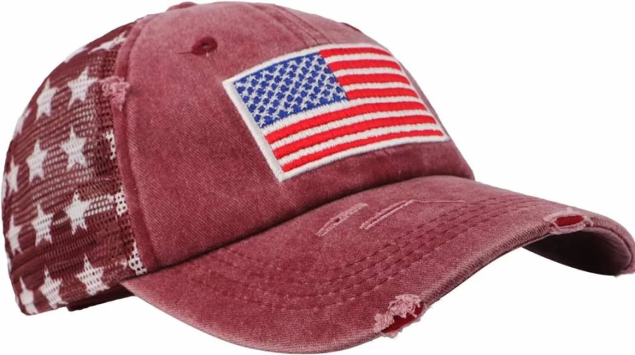 Holiberty American Flag Trucker Hat - UV Protection Adjustable Mesh Cap for Men & Women, Outdoor Golf & Running Sun Visor