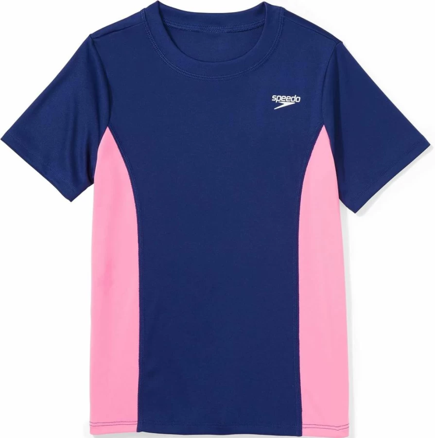 Speedo Girls' UV Protection Short Sleeve Printed Rash Guard Swim Shirt