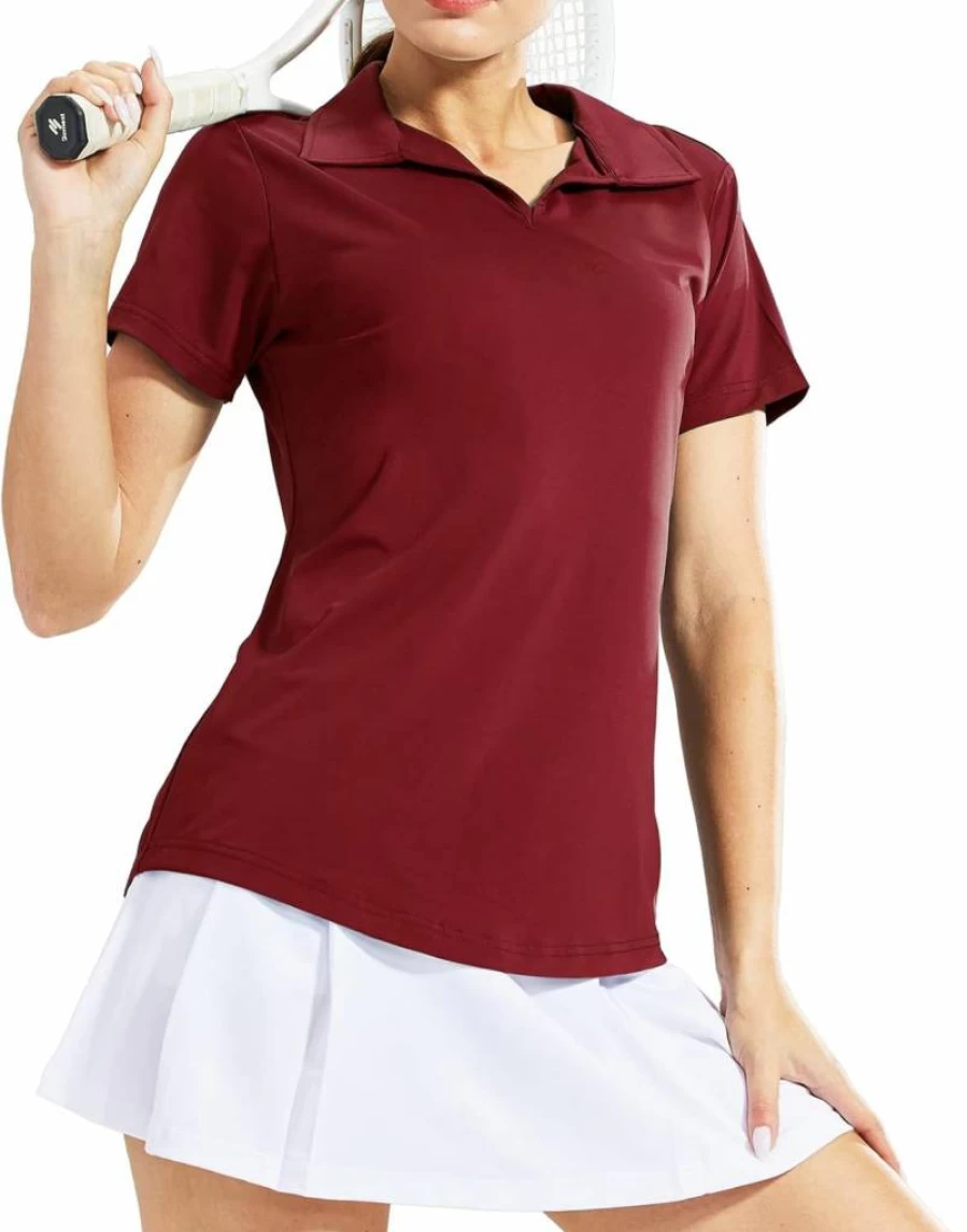 MIER Women's Dry Fit Golf Polo Shirt - Moisture Wicking Collared V-Neck Tennis Top for Women