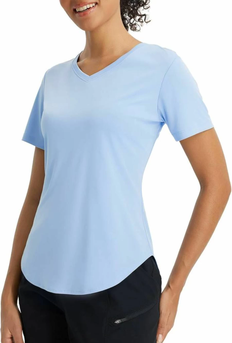 Baleaf Women's UPF 50+ V-Neck Sun Shirt - Moisture Wicking Quick Dry UV Workout T-Shirt Short Sleeve Top