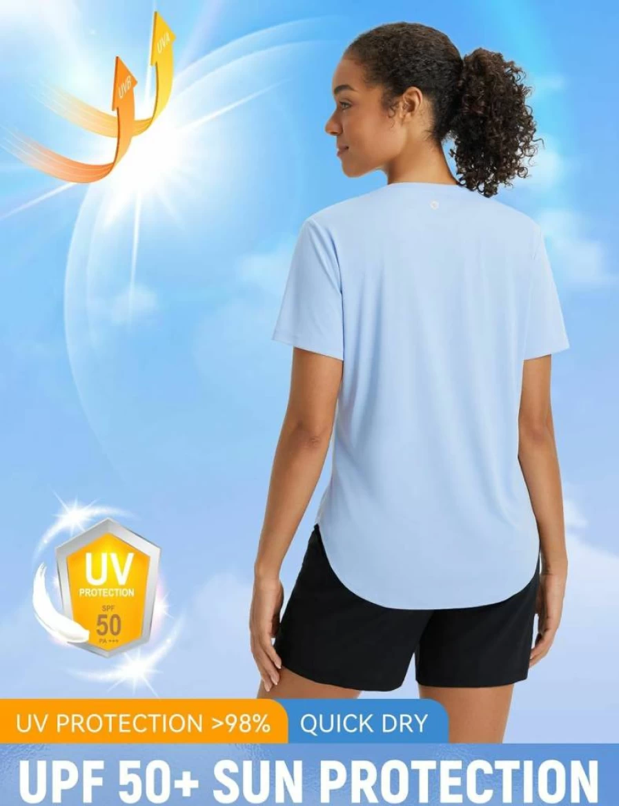 Baleaf Women's UPF 50+ V-Neck Sun Shirt - Moisture Wicking Quick Dry UV Workout T-Shirt Short Sleeve Top