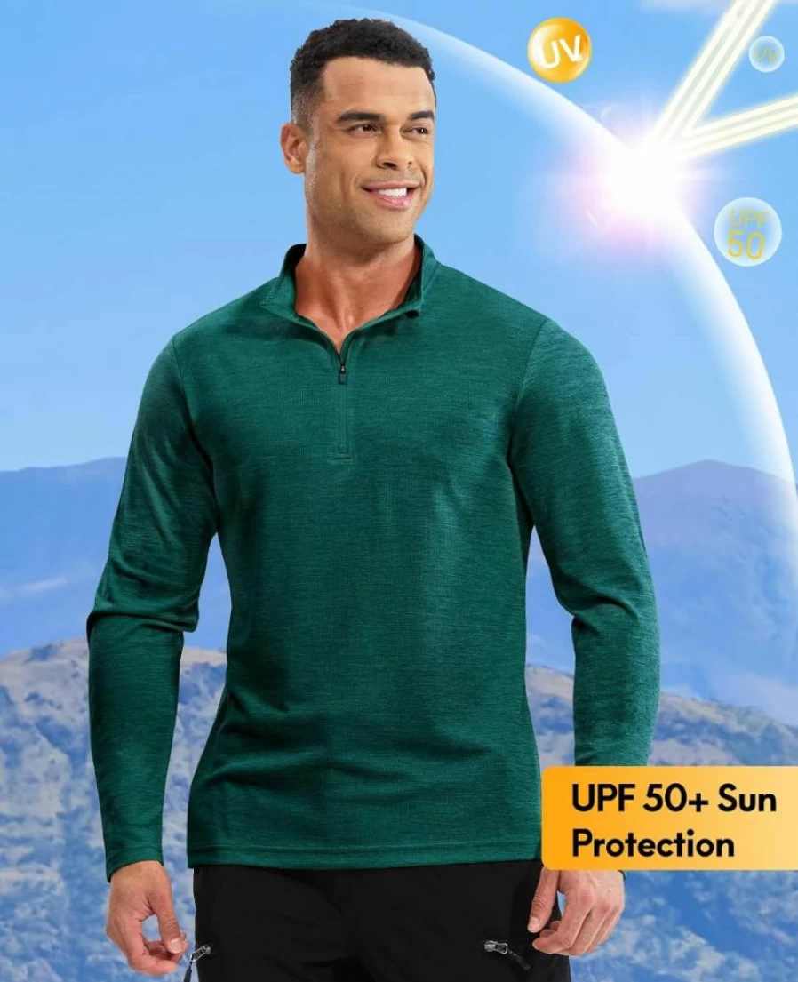 Haimont Men's UPF50+ Lightweight Performance Quarter Zip Pullover for Running, Hiking & Golf - Dry Fit Long Sleeve Athletic Shirt