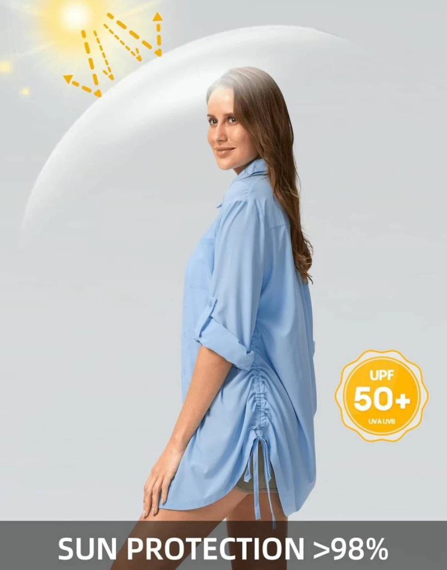 Soothfeel Women's UPF 50+ Sun Protection Long Sleeve Shirt - Button Down UV Swim Cover Up for Hiking, Fishing & Outdoor Activities