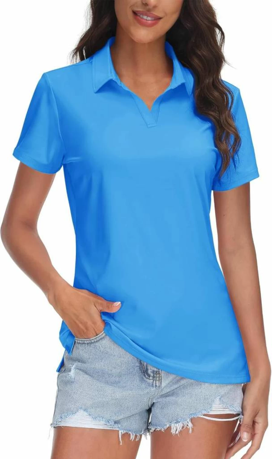 TACVASEN Women's UPF 50+ Short Sleeve Golf Polo Shirt - V-Neck Quick Dry Sun Protection Collared Top