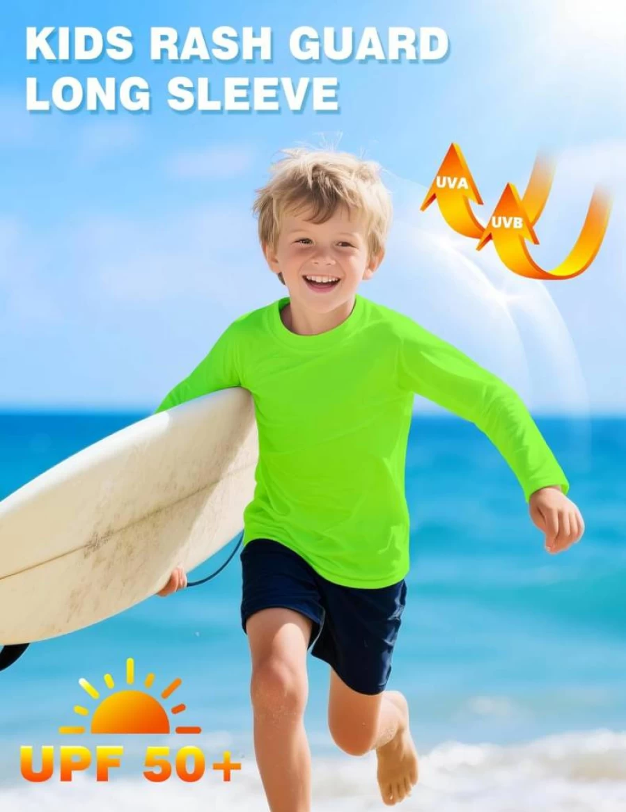 Guicizi UPF 50+ Boys Long Sleeve Rash Guard Swim Shirt - Quick Dry Sun Protection Swimwear for Kids & Youth (2T-16Y) Fishing Water Shirt