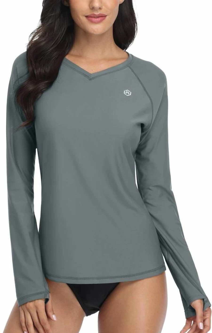ATTRACO Women's Long Sleeve Rash Guard Swim Shirt UV Sun Protection Quick Dry Lightweight UPF 50+ Swim Top with Thumb Holes for Surfing Swimming Beach