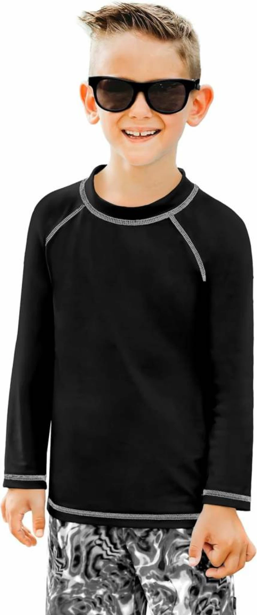 City Threads USA-Made SPF/UPF 50+ Rashguard Swim Shirt for Boys & Girls - Beach & Pool Sun Protection Tee