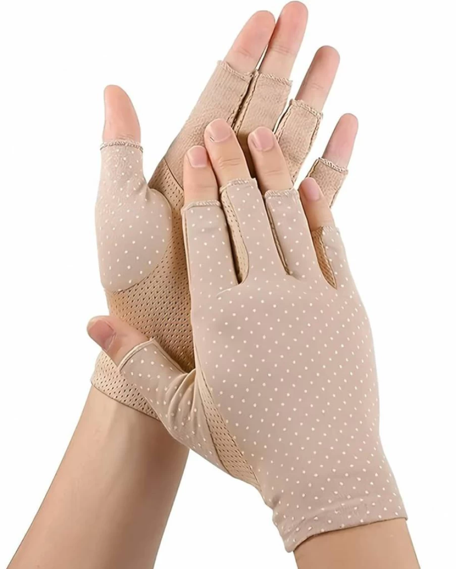 INOGIH Women's UV Protection Fingerless Driving Gloves - Non-Slip Sunblock Outdoor Gloves for Women & Girls